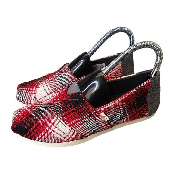 Toms Women's 6 Alpargata Classic Slip On Flats Plaid Red Black White - Picture 1 of 10